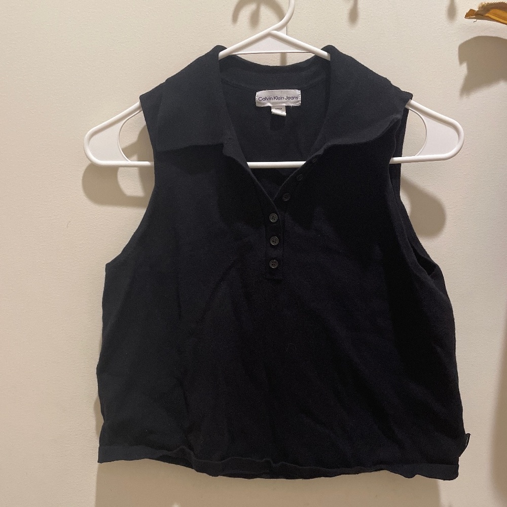 Calvin Klein Sleeveless Black Top with Collar
